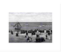 Wee Blue Coo Beach Scheveningen Holland Vintage History Old BW Wall Art Print