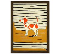 Wee Blue Coo Beagle Dog illustration Springer Orange on Mustard Spaniel Artwork Framed A3 Wall Art Print
