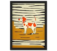 Wee Blue Coo Beagle Dog illustration Springer Orange on Mustard Spaniel Artwork Framed Wall Art Print A4