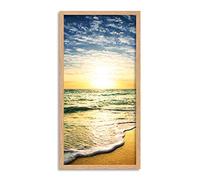 Wee Blue Coo Beautiful Sunset Over Beach Ocean Sky Long Panel Framed Wall Art Print