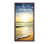 Wee Blue Coo Beautiful Sunset Over Beach Ocean Sky Long Panel Framed Wall Art Print
