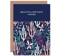 Wee Blue Coo Beautiful Wishes Floral Cactus Pattern Birthday Card Wee Blue Coo Multicolor