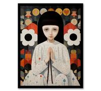 Wee Blue Coo Bedtime Prayers Spiritual Girl Portrait Artwork Framed Wall Art Print 18X24 Inch