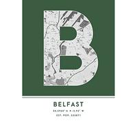 Wee Blue Coo Belfast Northern Ireland United Kingdom City Map Green Colour Block Modern Typography Stylish Letter Unframed Word Wall Art Print Poster for Home Décor CITYMAP1