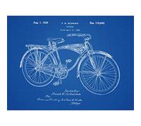 Wee Blue Coo Bicycle Blueprint Premium Wall Art Canvas Print 18X24 Inch