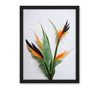 Wee Blue Coo Bird of Paradise Stem Leaves and Flowers Tropical Plant Botanical Artwork Framed Wall Art Print 18X24 Inch