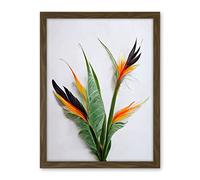 Wee Blue Coo Bird of Paradise Stem Leaves and Flowers Tropical Plant Botanical Artwork Framed Wall Art Print 18X24 Inch