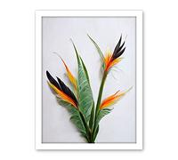 Wee Blue Coo Bird of Paradise Stem Leaves and Flowers Tropical Plant Botanical Artwork Framed Wall Art Print 18X24 Inch
