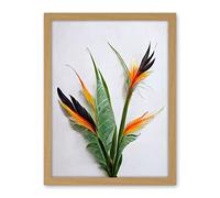 Wee Blue Coo Bird of Paradise Stem Leaves and Flowers Tropical Plant Botanical Artwork Framed Wall Art Print 18X24 Inch