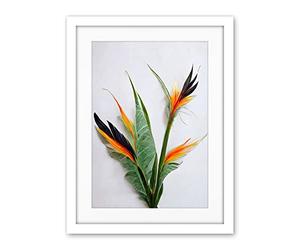 Wee Blue Coo Bird Of Paradise Stem Leaves And Flowers Tropical Plant Botanical Artwork Framed Wall Art Print 18X24 Inch