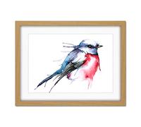 Wee Blue Coo Bird Robin Watercolour Artwork Framed Wall Art Print 18X24 Inch
