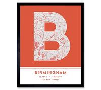 Wee Blue Coo Birmingham England United Kingdom City Map Orange Colour Block Modern Typography Stylish Letter Framed Word Wall Art Print Poster for Home Décor CITYMAP1