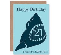 Wee Blue Coo BIRTHDAY HAPPY 21 YEAR SHARK JAWSOME FUN BOLD ART GREETINGS GREETING CARD