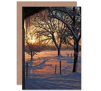 Wee Blue Coo BIRTHDAY PAINTING WINTER FIELDS SNOW SUNSET ART GREETINGS GREETING CARD