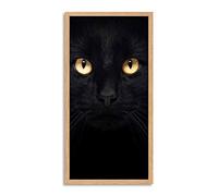Wee Blue Coo Black Cat Face Yellow Eyes Close Up Long Panel Framed Wall Art Print