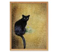 Wee Blue Coo Black Cat Yellow Flower Art Print Framed Poster Wall Decor 12x16 inch