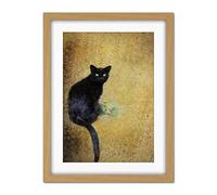 Wee Blue Coo Black Cat Yellow Flower Artwork Framed Wall Art Print 18X24 Inch