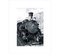 Wee Blue Coo Black White Train Steam Engine Front Wall Art Print