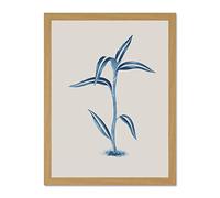 Wee Blue Coo Blue And Beige Long Leaves Large Light Oak Framed Art Print Wall Poster 18x24 inch