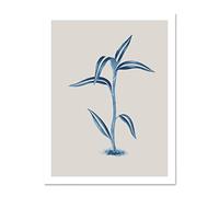 Wee Blue Coo Blue And Beige Long Leaves Large White Framed Art Print Wall Poster 18x24 inch