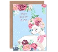 Wee Blue Coo Blue Happy Birthday Mama Llama with Rose Flowers Sealed Greeting Card Plus Envelope Blank inside