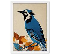Wee Blue Coo Blue Jay Textured Autumn Bird Artwork Framed A3 Wall Art Print