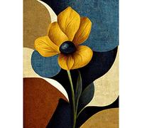 Wee Blue Coo Blue Mustard Ochre Copper Autumnal Abstract Stem Flowers Painting Large XL Wall Art Canvas Print