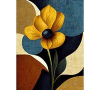 Wee Blue Coo Blue Mustard Ochre Copper Autumnal Abstract Stem Flowers Painting Unframed Wall Art Print Poster Home Decor Premium