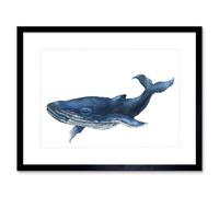 Wee Blue Coo Blue Whale Watercolour Art Print Framed Poster Wall Decor 9x7 inch