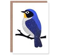 Wee Blue Coo Bluebird Bird on Tree Branch Fun Xmas Art Blank For All Christmas Card in Blue Wee Blue Coo Blue