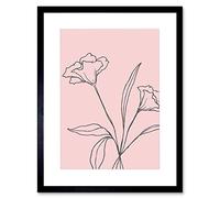 Wee Blue Coo Blush Pink Plant Flower Grey Artwork Framed Wall Art Print 12X16 Inch