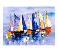 Wee Blue Coo Boats Sailing At Sea Art Print Canvas Premium Wall Decor Poster