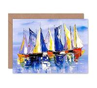 Wee Blue Coo Boats Sailing At Sea Greeting Card With Envelope Inside Premium Quality
