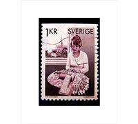 Wee Blue Coo Bobbin Lace Maker Vintage Stamp Sweden Picture Wall Art Print