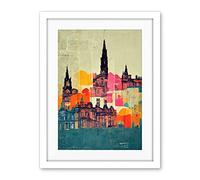 Wee Blue Coo Boho Abstract Multi Coloured Cityscape Skyline Painting Folk Art Artwork Framed Wall Art Print 18X24 Inch