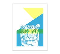 Wee Blue Coo Bold Animals Blue Tiger Art Print Canvas Premium Wall Decor Poster