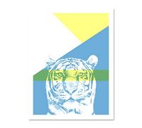 Wee Blue Coo Bold Animals Blue Tiger Large Framed Art Print Wall Poster 18x24 inch