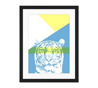 Wee Blue Coo Bold Animals Blue Tiger Large Framed Art Print Wall Poster 18X24 Inch