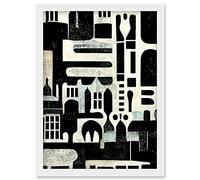 Wee Blue Coo Bold Monochrome Modern Vintage Abstract Geometric Black White Cream Grey Artwork Framed Wall Art Print A4