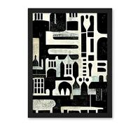 Wee Blue Coo Bold Monochrome Modern Vintage Abstract Geometric Black White Cream Grey Artwork Framed Wall Art Print 18X24 Inch