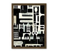 Wee Blue Coo Bold Monochrome Modern Vintage Abstract Geometric Black White Cream Grey Artwork Framed Wall Art Print 18X24 Inch