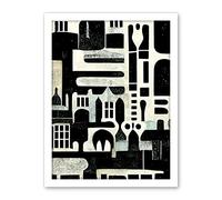 Wee Blue Coo Bold Monochrome Modern Vintage Abstract Geometric Black White Cream Grey Artwork Framed Wall Art Print 18X24 Inch