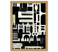 Wee Blue Coo Bold Monochrome Modern Vintage Abstract Geometric Black White Cream Grey Artwork Framed Wall Art Print A4