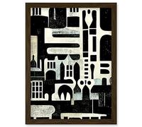 Wee Blue Coo Bold Monochrome Modern Vintage Abstract Geometric Black White Cream Grey Artwork Framed Wall Art Print A4