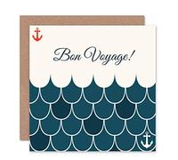 Wee Blue Coo Bon Voyage Abstract Ocean Blue Waves Sailor Pattern Sealed Greeting Card Plus Envelope Blank inside
