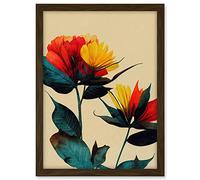 Wee Blue Coo Botanical Bold Flowering Yellow Red Teal Artwork Framed A3 Wall Art Print