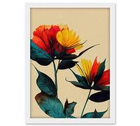 Wee Blue Coo Botanical Bold Flowering Yellow Red Teal Artwork Framed A3 Wall Art Print