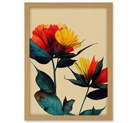 Wee Blue Coo Botanical Bold Flowering Yellow Red Teal Artwork Framed A3 Wall Art Print