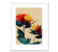 Wee Blue Coo Botanical Bold Flowering Yellow Red Teal Artwork Framed Wall Art Print 12X16 Inch