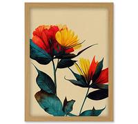 Wee Blue Coo Botanical Bold Flowering Yellow Red Teal Artwork Framed Wall Art Print A4